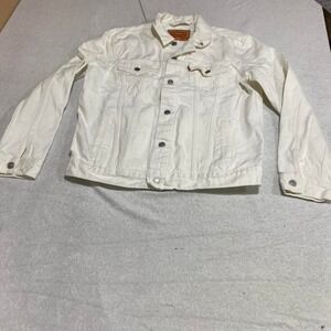 White Levi's denim men Large jacket. 2 tiny dot stain back top left. SKU409